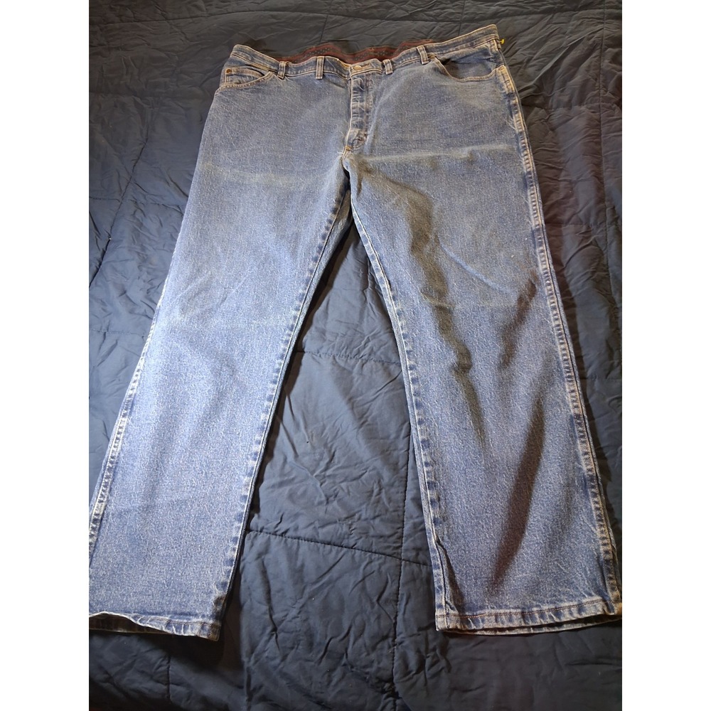 Wrangler Jeans Mens 46X30 Blue Regular Fit Straight Leg Dark Wash Denim Workwear